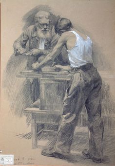 a drawing of two men standing next to each other