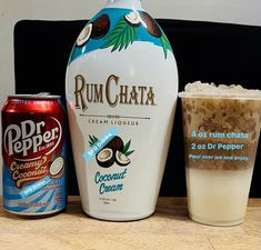 a bottle of rumchata and two cans of coconut cream next to each other