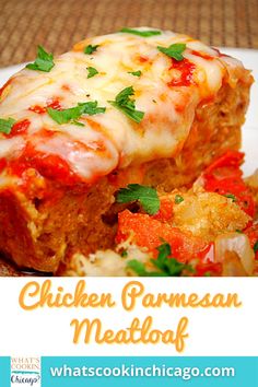 chicken parmesan meatloaf on a white plate