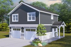 this is an artist's rendering of a two - car garage with attached porches