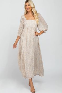 Beige Chiffon Printed Square Neck Empire Maxi Dress – PinkBlush Maternity Photo Outfits, A Streetcar Named Desire, Empire Maxi Dress, Maternity Maxi Dress, Maternity Maxi, Baby Shower Dresses, Photoshoot Dress, Family Photo Outfits, Pregnancy Maxi Dress