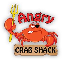 an angry crab shack logo with a fork