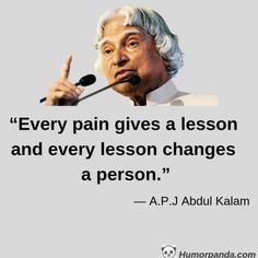 an old man giving a speech with the caption every pain gives a lesson and every lesson changes a person