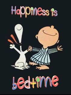 an image of a cartoon character and a bunny with the words happiness is bedtime