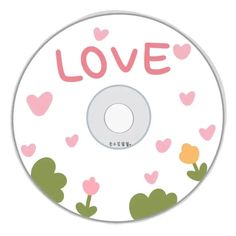 a cd with the word love written on it and hearts all over its disc cover