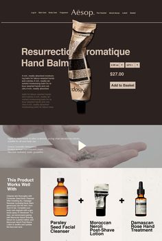 the website is designed to look like it has an ad for hand balm