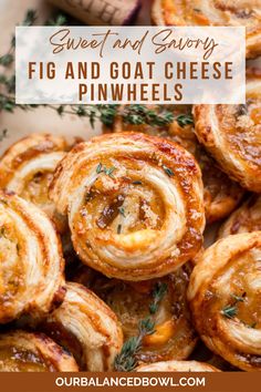 photo of baked pinwheels with thyme as a garnish Goat Cheese Pinwheels, Fig And Goat Cheese, Fig Preserves, Pinwheels Recipe, Cheese Pinwheels, Creamy Goat Cheese, Finger Food Appetizers, Snacks Für Party, Party Food Appetizers