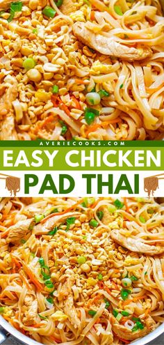 A gluten-free main dish! This easy chicken pad thai recipe is ready in just 20 minutes. With an authentic taste, this homemade pad thai is so much better than takeout. Plus, this chicken dinner idea feeds a crowd! Pad Thai Easy, Pad Thai Recipe Easy, Homemade Pad Thai, Easy Pad Thai, Coconut Lime Chicken, Chicken Pad Thai, Pad Thai Recipe, Averie Cooks