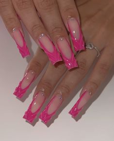 Pink Birthday Nails French Tip, Polygel Acrylic Nails, Nail Ideas Acrylic Square Long, Pink Pisces Nails, Pink Birthday Nails Square, Birthday French Nails, Medium Classy Nails, Pink Winter Acrylic Nails, Pink Nail Designs 2023