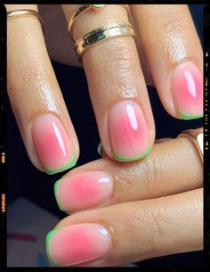 Pink And Red Chrome Nails, Fun Chrome Nails Summer, Shellac Nails Summer, Watermelon Nail Designs, Watermelon Nail Art, Sugar Nails, Watermelon Nails, Nagellack Trends, Blush Nails