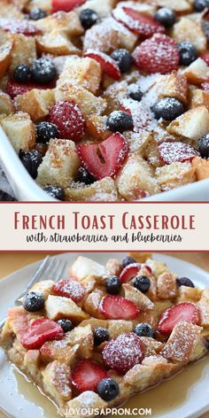 berry french toast casserole on a white plate