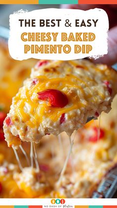 the best and easy cheesy baked pimentoo dip on a spatula