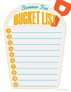 a summer fun bucket list with numbers and letters on the front, in orange and white