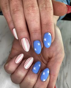 4th Nails, Fourth Of July Nails, Summery Nails, Awesome Nails, 4th Of July Nails, July Nails, Cute Gel Nails, Nail Styles, Hot Mama