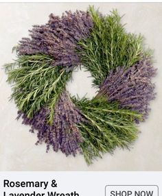 a wreath made out of lavender and rosemary