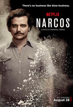 the poster for netflix's narcos shows a man in grey shirt surrounded by white powder