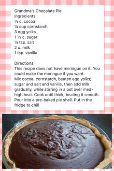 the recipe for chocolate pie is shown in two different languages