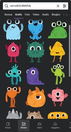 an iphone screen with different colored monsters on it