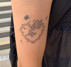 a woman's arm with a heart shaped tattoo on the left side of her leg