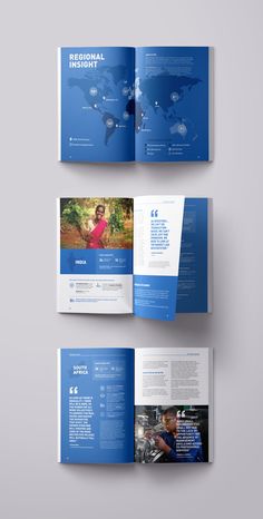 an open brochure is shown with blue pages