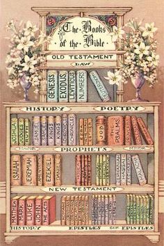 an old fashioned book shelf with flowers and books on the shelves, painted in pastel colors