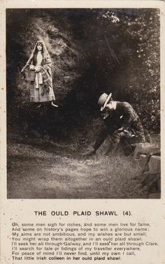 an old black and white photo of two people in the woods