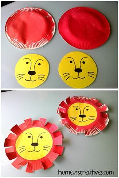 paper plates with lion faces on them