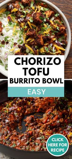 vegan chorizo with rice in a bowl Tofu Burrito Bowl, Tofu Burrito, Black Bean Bowl, Black Bean Stew, Jackfruit Tacos, Cilantro Salsa, Serve Over Rice, Crispy Quinoa, Black Bean Recipes