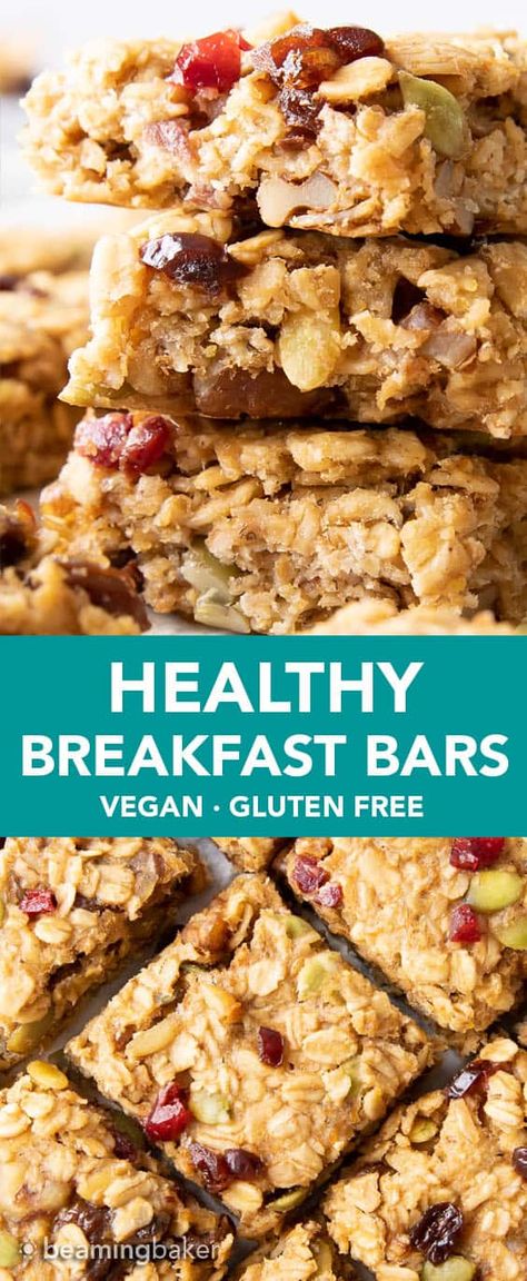 Healthy Breakfast Bars Recipe - Beaming Baker Healthy No Bake Breakfast Bars, Breakfast Bars For Diabetics, Paleo Breakfast Bars Easy, Healthy Baked Breakfast Bars, Rolled Oats Breakfast Bars, Vegan Oat Breakfast Bars, 5 Ingredient Breakfast Bars, Breakfast Bars Vegan, Breakfast Bar Healthy