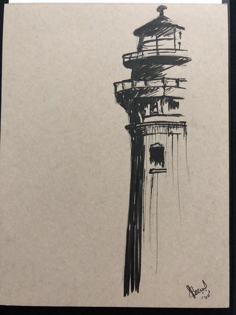 Tower - Painted in Ink - SN Ink Sketches Simple Art Journals, Light Tower Drawing, Simple Ink Art, Cool Pen Sketches, Sketchbook Art Inspiration Pen, Ink Sketches Simple, Pen Drawings Simple, Pen Art Drawings Simple, Ink Sketches Sketchbooks