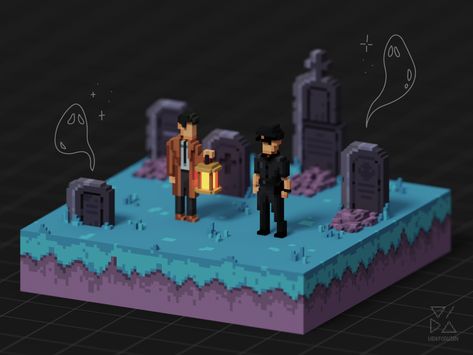 ArtStation - 3D Voxel The Darkside Detective Game Fanart, Vida's Voxels Art, Fan Art, Detective Fanart, Darkside Detective, Voxel Games, Detective Game, Game Fanart, Bright Art, Detective