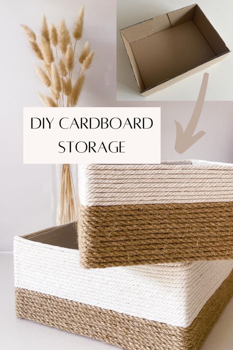 Turning Cardboard Box Into Storage, Things To Make From Cardboard Boxes, Storage Box From Cardboard, Cardboard Box Basket Diy, Cardboard Box Into Basket, How To Recycle Cardboard Boxes, Diy With Boxes Decor, Rope Storage Basket Diy, Box Basket Diy