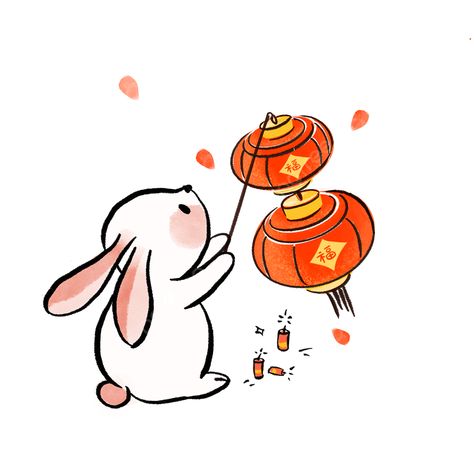 Rabbit Chinese New Year, New Year's Drawings, Rabbit Chinese, Festivals In China, Rabbit Png, Rabbit Clipart, China Ink, Chinese New Year Card, Chinese New Year Design