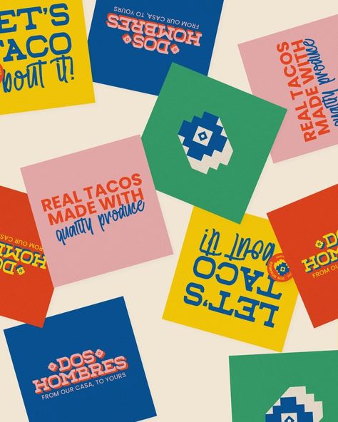 Throwback to my favourite Mexican takeout 🌯 I'm beyond in love how vibrant Mexican culture is, so incorporating this into this brand's identity was crucial. Through the bright colours, we were able to bring the true nature of Mexican celebrations to this branding suite. Drop me a DM to find out how we can work together to better your brand identity, or comment 'REFRESH' to book a call with me 🌮 #mexicanlogo #mexicanbranding #tacorestaurant #mexicanfood #foodlogo #foodbranding #restaurantlo... Mexican Packaging Design, Mexican Packaging, Taco Branding, Mexican Takeout, Mexican Branding, Branding Suite, Mexican Celebrations, Taco Restaurant, Modern Mexican