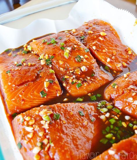 Salmon Marinade Recipes, Asian Salmon Recipes, Asian Salmon, Salmon Marinade, Salmon Soy Sauce, Resep Seafood, Marinated Salmon, Salmon Dishes, Baked Salmon Recipes