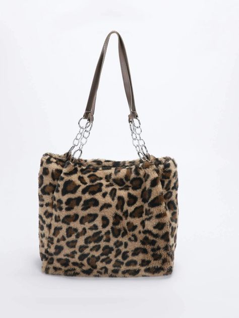 Fuzzy, Soft, Plush Leopard Pattern Fluffy Shoulder Tote Bag For Girls, Women, College Students, Rookies & White-collar Workers For Work, Office, Commute, For Autumn & Winter, Warm Winter, Outdoors | SHEIN USA Leopard Print Purse, Baddie Bags, Angel Accessories, Leopard Print Handbags, Leopard Purse, Leopard Print Bag, Preppy Bags, Leopard Tote, Leopard Bag