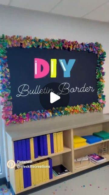 Creative Bulletin Boards For Work, Bulletin Board Ideas For Work Offices Diy, Streamer Bulletin Board Border, Book Page Bulletin Board Border, Cute Bulliten Boards For School, Board Bulletin Ideas, Bulletin Board Tissue Paper Border, Bulletin Board Painting Ideas, Bulletin Board Ribbon Border