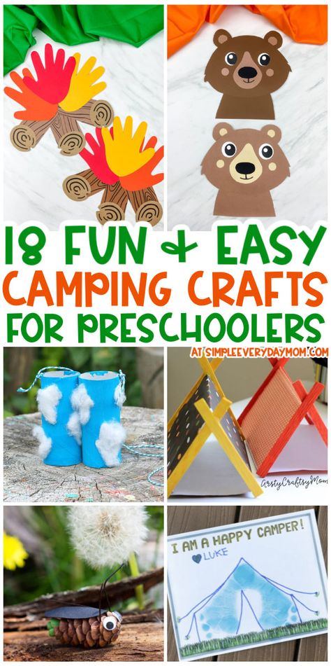 These camping crafts for preschoolers are a fun activity to do before or after camping or whenever you wish you were camping. They’re perfect for doing at home, school, library, or daycare! Camp Kindergarten Activities, Tent Crafts For Preschool, Camping Crafts For One Year Olds, Campfire Preschool Craft, Camping Crafts For Kids Toddlers, Camping Crafts For Preschoolers Art Projects, Camping Activity Preschool, Preschool Camping Books, Camping Activities For Preschool Crafts For Preschoolers