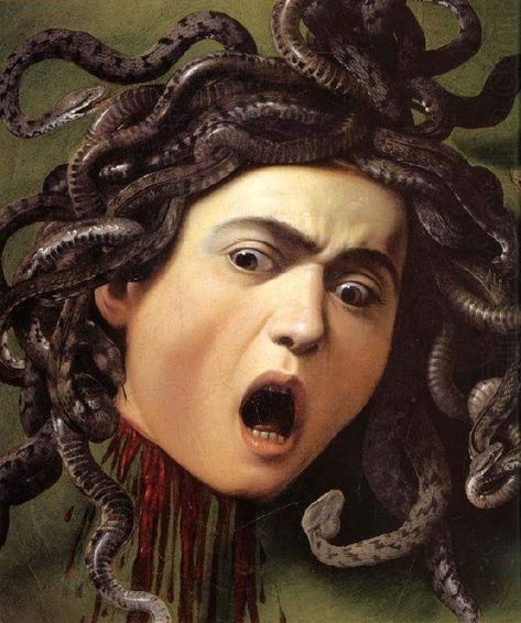 Caravaggio Aesthetic, Caravaggio Medusa, Medusa Caravaggio, Florence Tattoo, Michelangelo Caravaggio, Medusa Painting, Head Of Medusa, Art History Timeline, Caravaggio Paintings