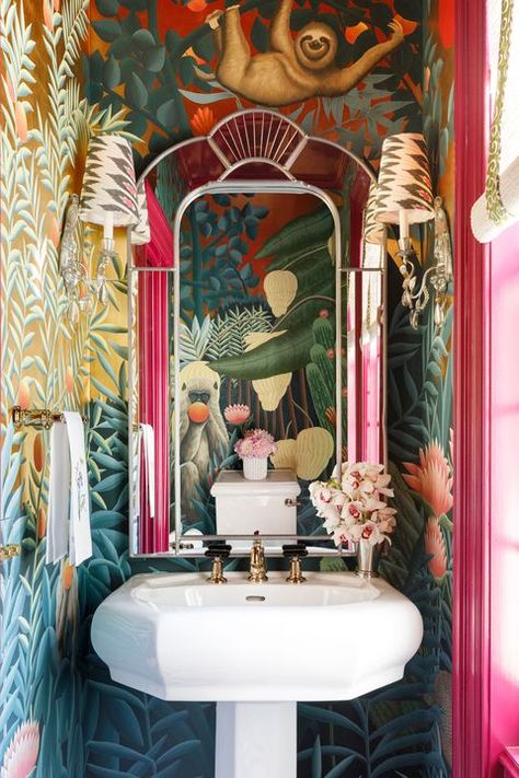 Maximalism, Bathroom Interior Design, Maximalist Interior, Bathroom Decor Ideas Colors, Hus Inspiration, Bathroom Wallpaper, Beautiful Bathrooms, Bathroom Inspiration, 인테리어 디자인