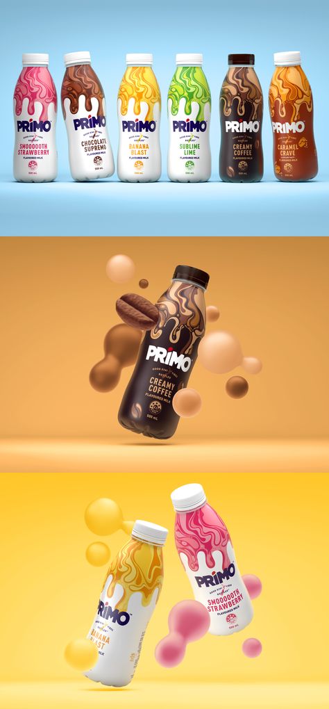 Unified Brands - Unified Brands Update Kiwi Flavoured Milk Brand Primo – The Primo team came to us to design an exciting limited edition coffee range. This new offer had to feel part of the brand family but clearly stand out, to garner the attention it needed in the high impulse category of flavoured milk. – #dairy #agency #branddesign #brandidentity #packagingdesign #graphicdesign #designawards #wbds Flavoured Milk Packaging, Flavored Milk Packaging, Coffee Drink Packaging Design, Beverage Branding Design, Drink Packaging Ideas, Milk Bottle Design, Milk Branding, Milk Packaging Design, Milk Package