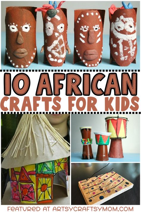 These traditional African crafts for kids teach us about the rich and colorful heritage of the African continent! Play games, create art and have fun! African Art Preschool, South Africa Christmas Crafts For Kids, Africa Sensory Activities, Tanzania School Project, Africa Craft Preschool, African Art For Preschoolers, South Africa Crafts Preschool, South Africa Theme Preschool Activities, Africa Crafts For Toddlers