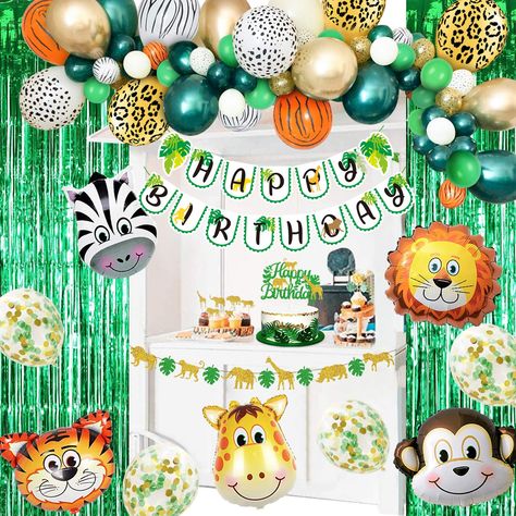 PRICES MAY VARY. 🐯【Safari Decorations】Our jungle party decorations are the color of the jungle as the theme, wild jungle animals, and children have a party together, and the animals all come together to celebrate the birthday of the children. Jungle safari theme party is a jungle adventure as the main body so that children can love jungle animals from an early age, Adults can also tell interesting stories about animals 🐯【Safari Theme Party Supplies For Kids】Our jungle decor Including 70pcs saf Safari Birthday Decorations, Safari Balloons, First Birthday Decorations Boy, Jungle Baby Shower Decorations, Foil Curtains, Jungle Theme Decorations, Jungle Theme Party, Jungle Safari Theme, Safari Baby Shower Decorations