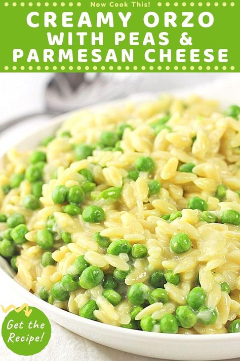 Essen, Couscous, Green Pea Recipes Side Dishes, Parmesan Orzo And Peas, Orzo Peas Recipes, Easy Creamy Orzo Recipes, Dinners With Peas, Creamy Cheesy Orzo, Orzo With Peas And Parmesan