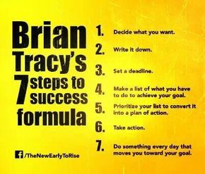 Seven Steps To Success Brain Tracy Quotes, Brian Tracy Goals, Brian Tracy Books, Success Steps, Brian Tracy Quotes, Step To Success, Definition Of Self, Goal Achievement, Success Formula