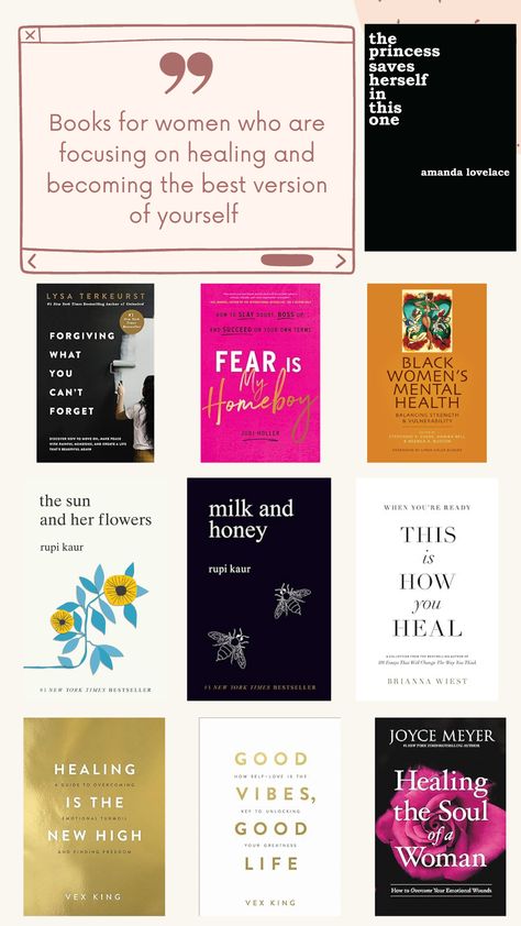 Heres a few books you can purchase on amazon, for women who are focusing on healing and becoming the best version of yourself ✨ Books For Powerful Women, Self Improvement Books To Read, Books On Finding Yourself, Books To Empower Women, Books You Should Read In Your 20s, Healing The Soul Of A Woman Book, Books About Confidence For Women, Books On Self Worth, Books About Beauty