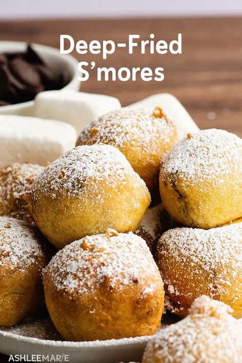 Deep Fried Chips Ahoy, Deep Fried Apple Pie Bites, Fried Smores Recipes, Foods To Deep Fry, Unique Deep Fried Foods, Weird Air Fryer Recipes, Things To Fry Deep Fryer, Deep Fried Smores Recipes, Deep Fried Sweets