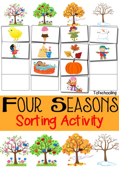 FREE printable sorting activity featuring the Four Seasons. Great for preschoolers to do in the Spring, Summer, Fall, or Winter! Teaching Opposites Kindergarten, Season Matching Activity, Seasons Of The Year Activities, Buddha Book, Seasons Kindergarten, Seasons Project, Season Project, Four Seasons Art, Seasons Lessons