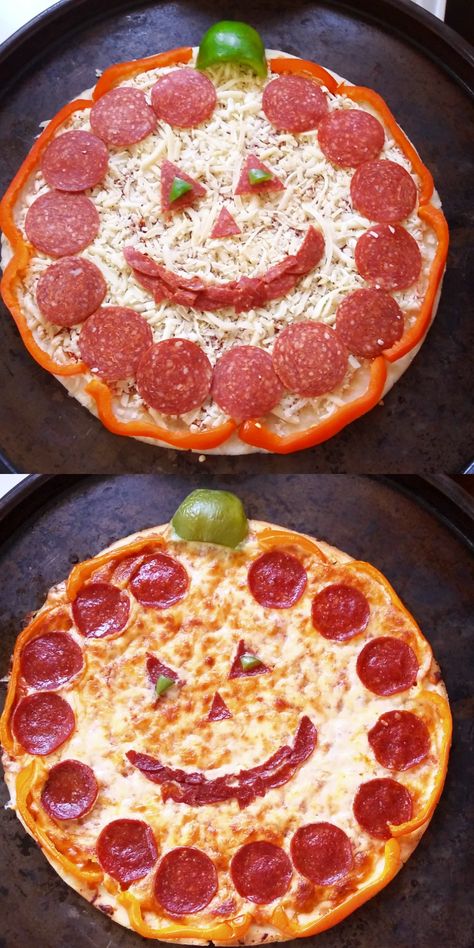 Halloween Restaurant Ideas, Halloween Treats Savory, Homemade Halloween Pizza, Spooky Pizza Ideas, Savoury Halloween Food, Halloween Pizza Ideas, Halloween Pizzas, Spooky Pizza, Pizza Halloween