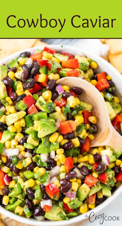 cowboy caviar with corn, beans, tomatoes, and avocado. Cooking Collard Greens, Bbq Party Food, Bbq Appetizers, Art Of Cooking, Bbq Dishes, Bbq Side Dishes, Cowboy Caviar, Bbq Sides, Side Dishes For Bbq